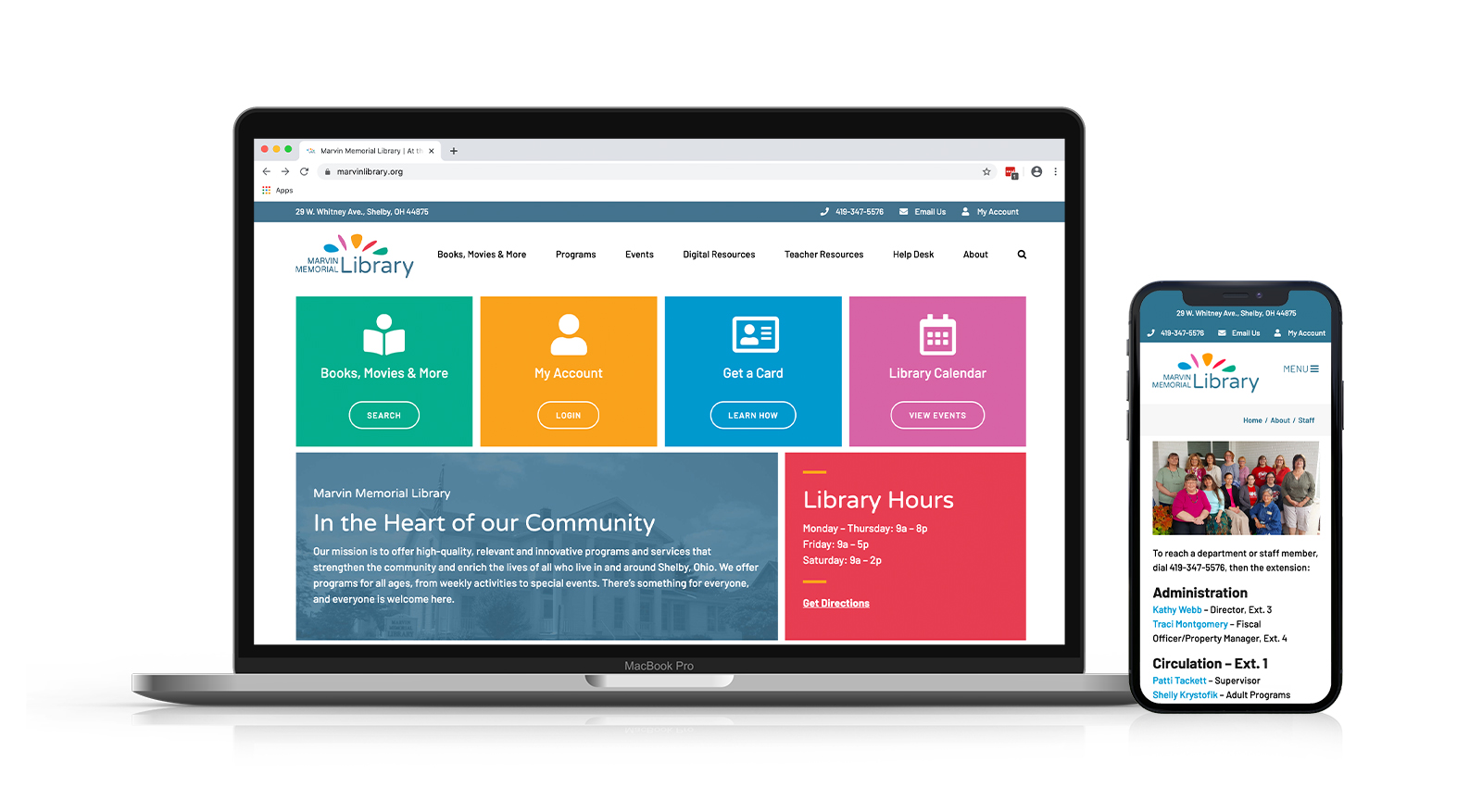 Marvin Memorial Library website on laptop